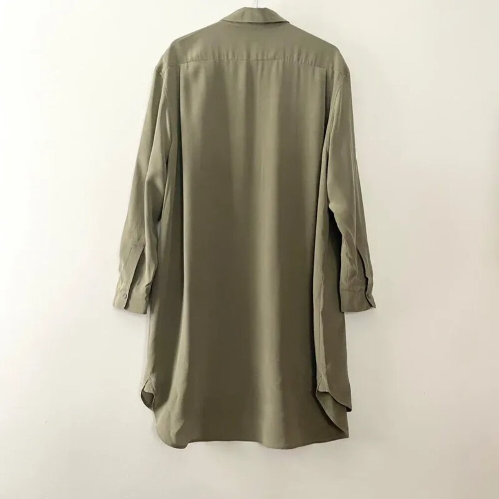 AllSaints Alex Silk Shirt Tunic Dress Olive Green Black Applique UK 10 US 6 - Picture 3 of 16